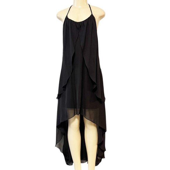 Adrianna Papell "Hailey" Black Halter‎ Evening Gown Asymmetrical Hi Lo Layered 8 - Picture 1 of 14